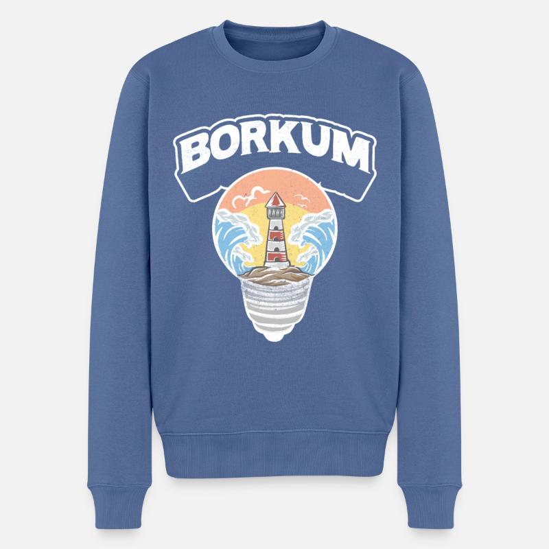 Borkum Glühbirne Leuchtturm Insel Shirt - Männer Premium Bio Pullover - Taubenblau
