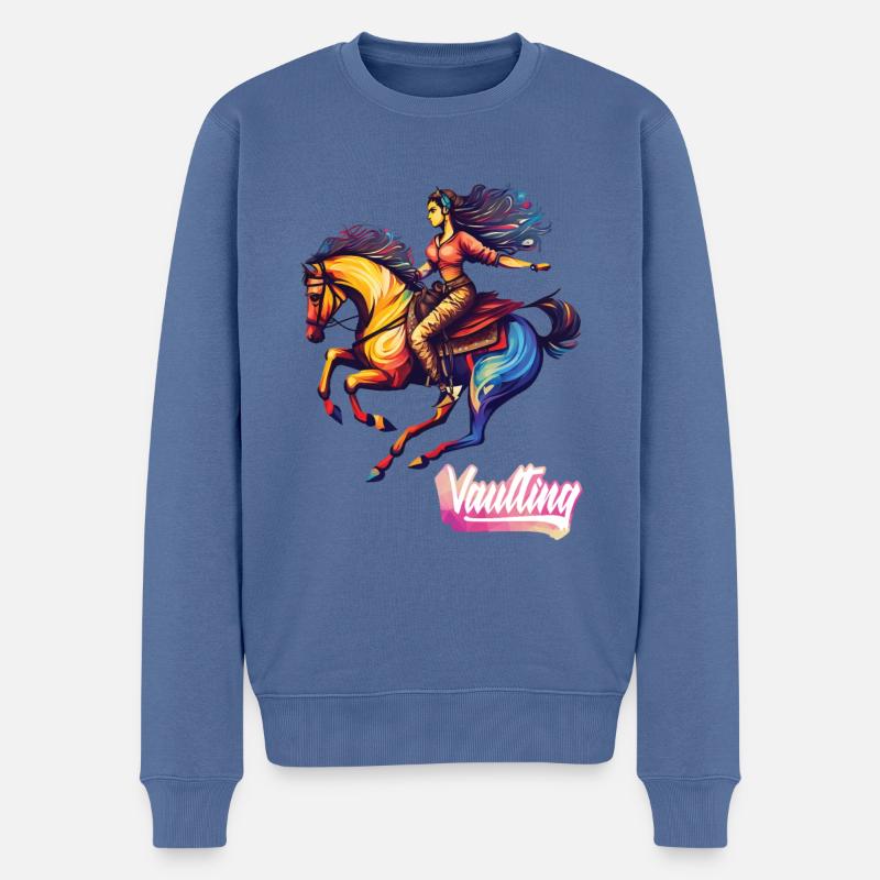 Voltige Saut Cheval Acrobatie Équitation - Pull Premium bio Homme - bleu pigeon