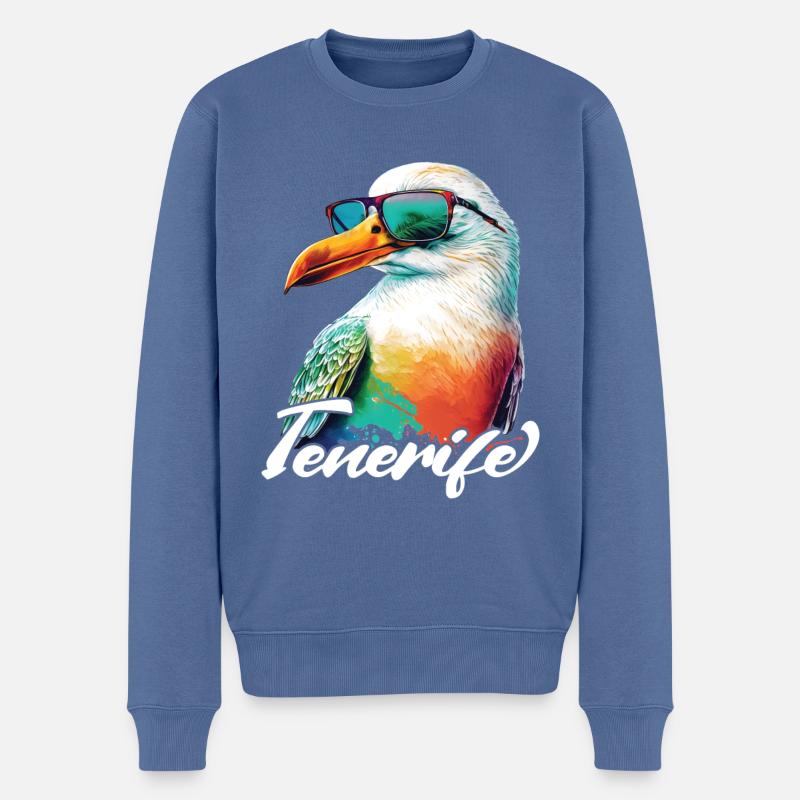 Tenerife Urlaub coole bunte Möwe mit Sonnenbrille - Männer Premium Bio Pullover - Taubenblau