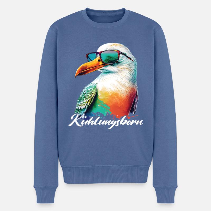 Kühlungsborn Urlaub coole Möwe mit Sonnenbrille - Männer Premium Bio Pullover - Taubenblau
