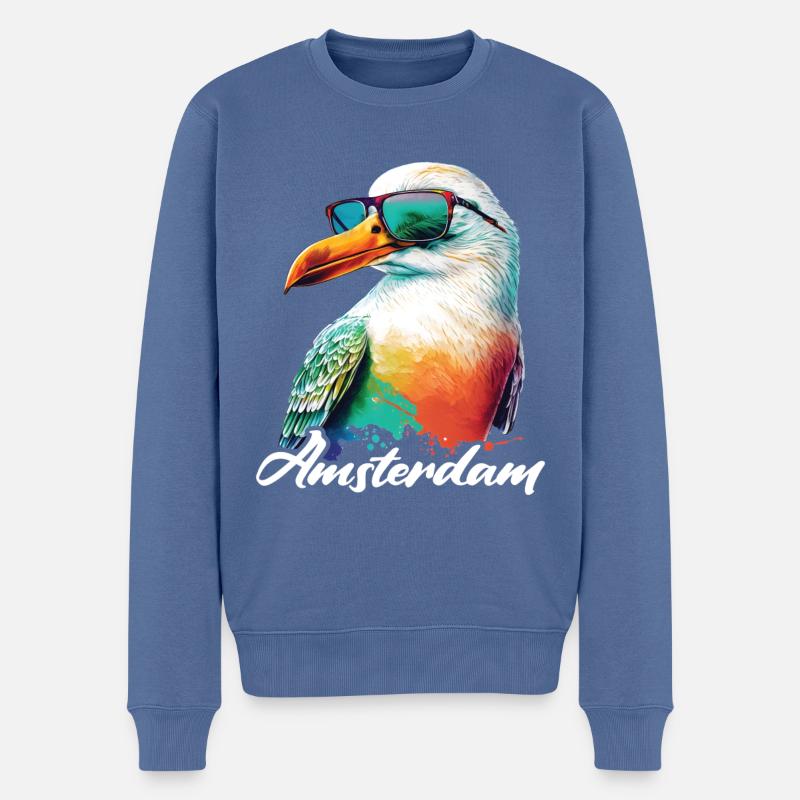 Amsterdam Niederlande Urlaub Möwe mit Sonnenbrille - Männer Premium Bio Pullover - Taubenblau