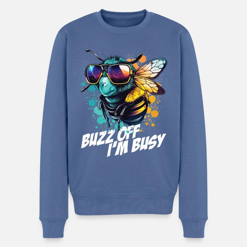 Hummel mit Sonnenbrille Buzz Off I'm Busy - Männer Premium Bio Pullover - Taubenblau