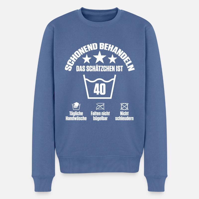 Schonend behandeln das Schätzchen ist 40 - Männer Premium Bio Pullover - Taubenblau