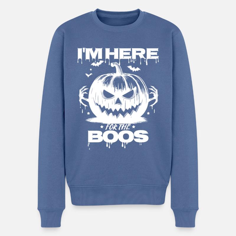 Halloween Kürbis I'm here for the Boos - Männer Premium Bio Pullover - Taubenblau