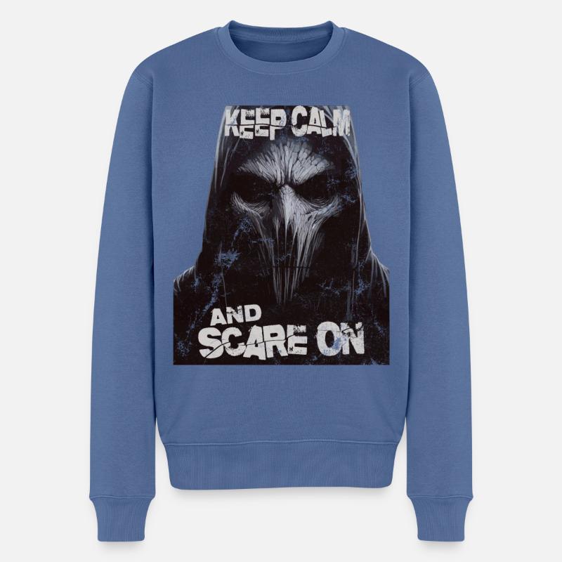 Halloween Monster Keep Calm and Scare on - Männer Premium Bio Pullover - Taubenblau