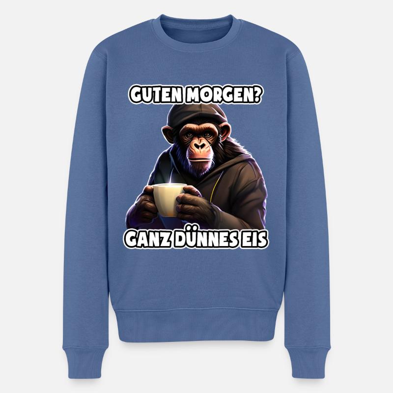Ganz dünnes Eis - Morgenmuffel - lustiger Affe - Männer Premium Bio Pullover - Taubenblau