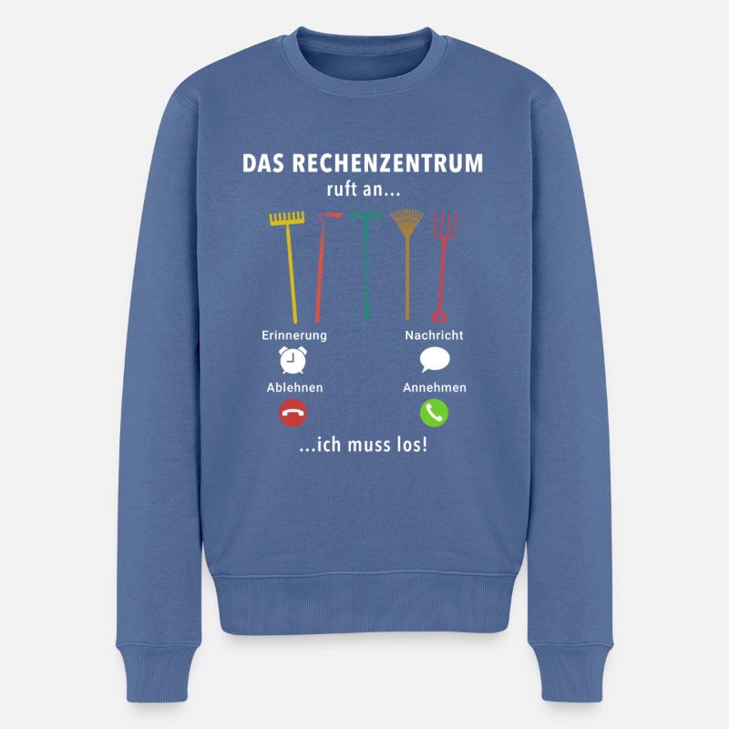 Das Rechenzentrum ruft an, Ich muss los, Wortspiel - Männer Premium Bio Pullover - Taubenblau