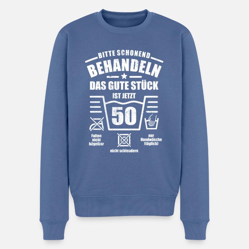 Schonend behandeln - 50. Geburtstag Geschenk - Männer Premium Bio Pullover - Taubenblau