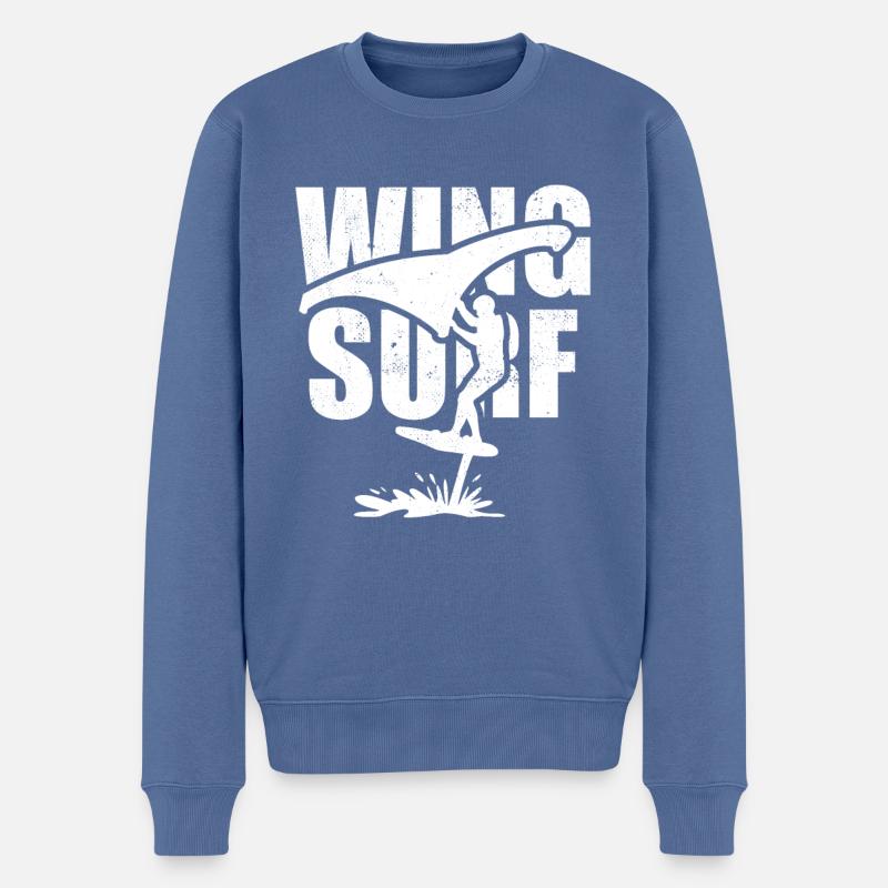 Wing Surfer mit Foil Board - Männer Premium Bio Pullover - Taubenblau