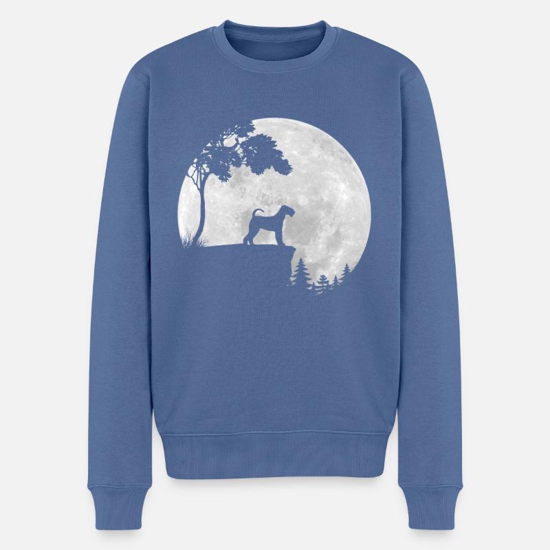 Airedale Terrier Vollmond - Nacht - Silhouette - Männer Premium Bio Pullover - Taubenblau