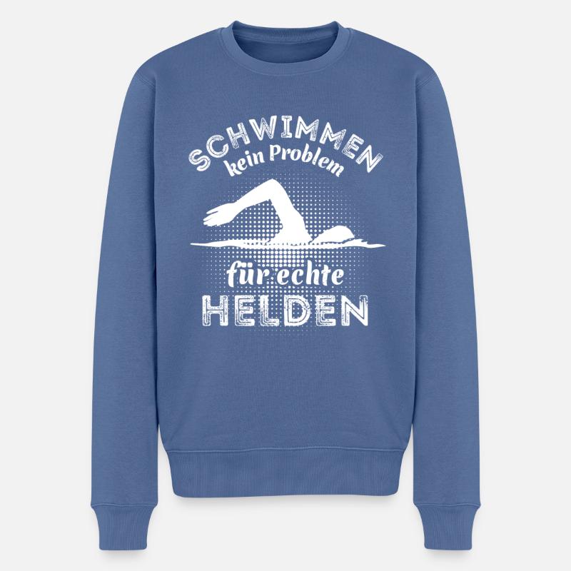 Schwimmen kein Problem für echte Helden - Männer Premium Bio Pullover - Taubenblau