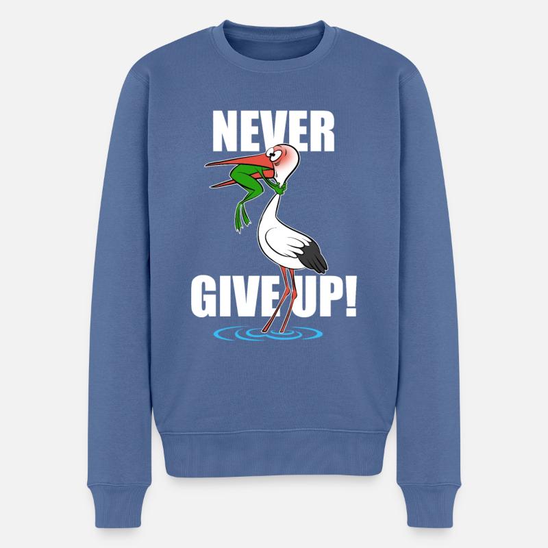 Frosch und Storch - Never give up - Männer Premium Bio Pullover - Taubenblau