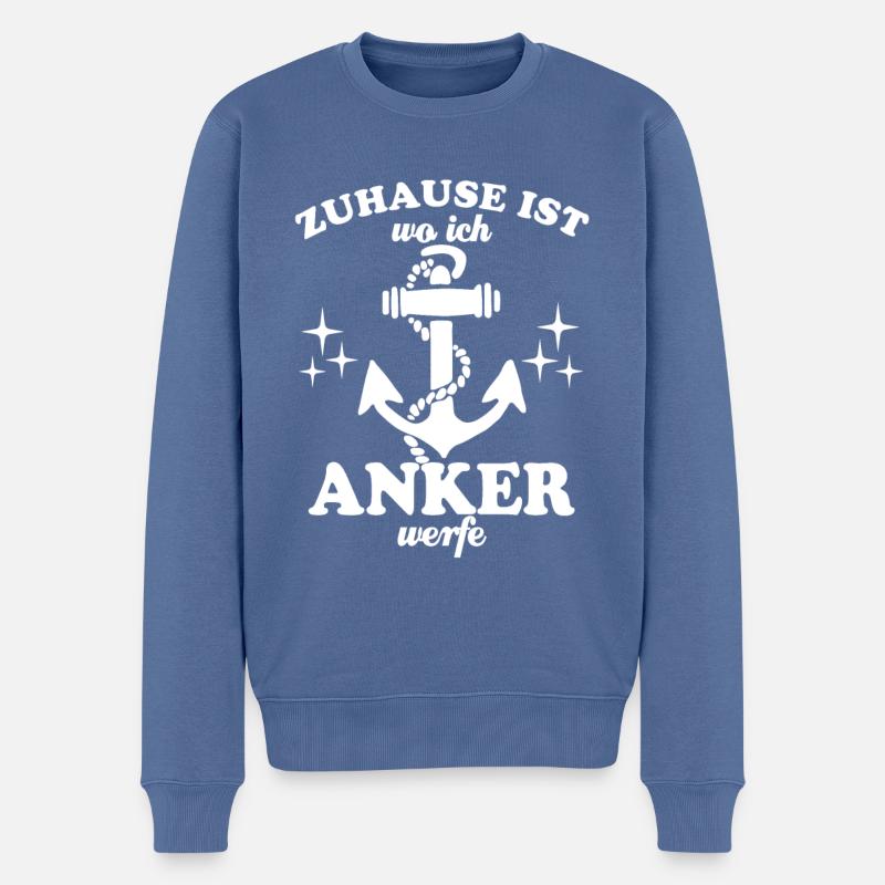 Zuhause ist wo ich Anker werfe - Hausboot Spruch - Männer Premium Bio Pullover - Taubenblau