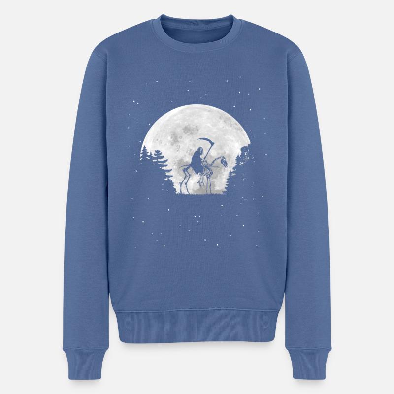 Sensemann mit Kutte und Totenkopf - Vollmond - Männer Premium Bio Pullover - Taubenblau