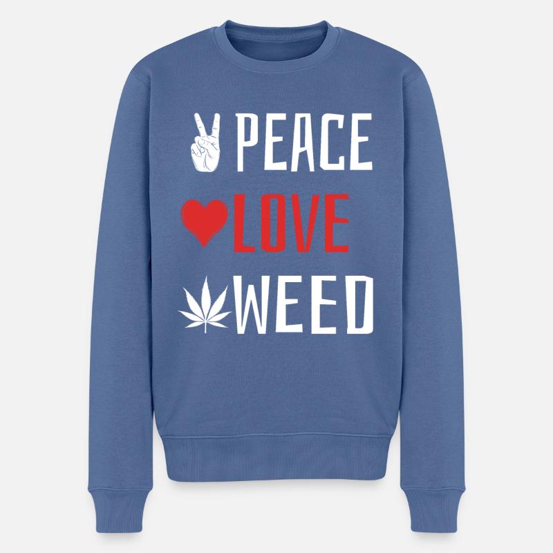 Paix Amour Herbe - Cœur - Pull Premium bio Homme - bleu pigeon