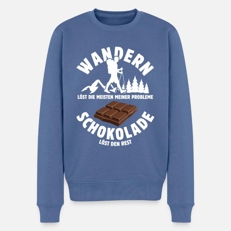 Wandern löst meine Probleme - Schoko Spruch - Männer Premium Bio Pullover - Taubenblau