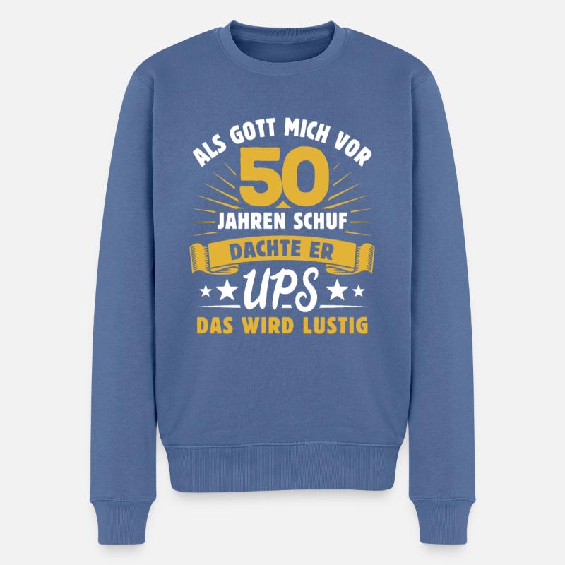 Als Gott mich vor 50 Jahren schuf - Geschenk - Männer Premium Bio Pullover - Taubenblau