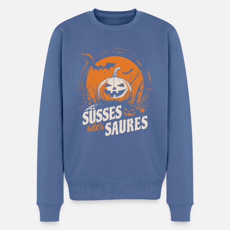 Halloween Kürbis - Süßes oder Saures - Männer Premium Bio Pullover - Taubenblau