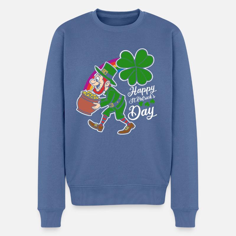 Bonne Saint-Patrick - Trèfle - Leprechaun - Pull Premium bio Homme - bleu pigeon