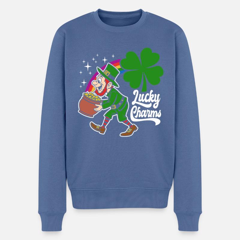 Porte-bonheur - Lutin - Saint-Patrick - Pull Premium bio Homme - bleu pigeon