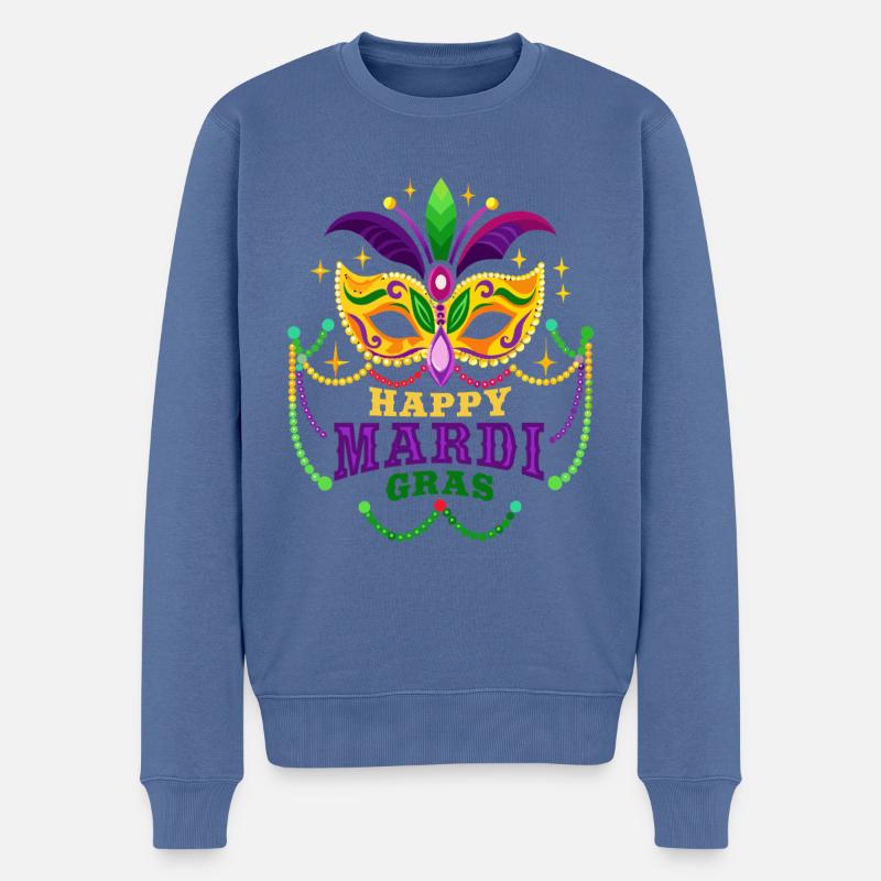 Mardi Gras - Carnaval - Masque - Cadeau - Pull Premium bio Homme - bleu pigeon