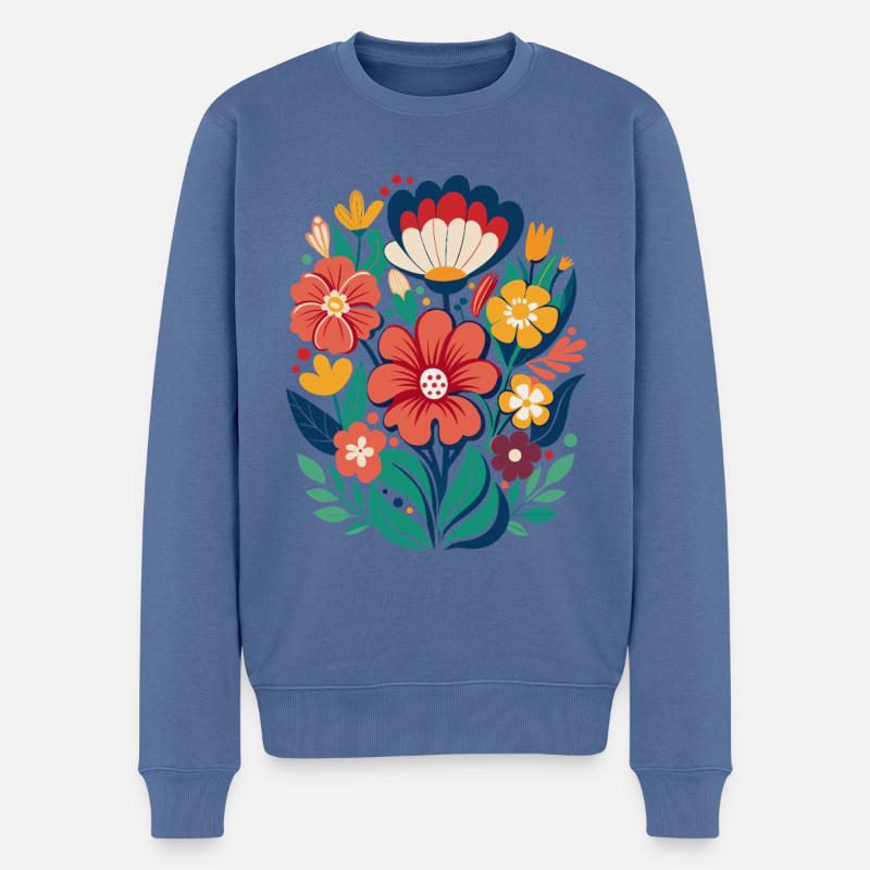 Fleurs - Printemps - Été - Fleurs - Pull Premium bio Homme - bleu pigeon