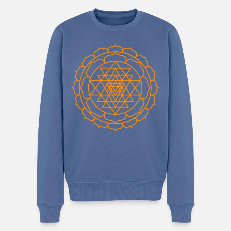 Sri Yantra Lotus Blume - Männer Premium Bio Pullover - Taubenblau