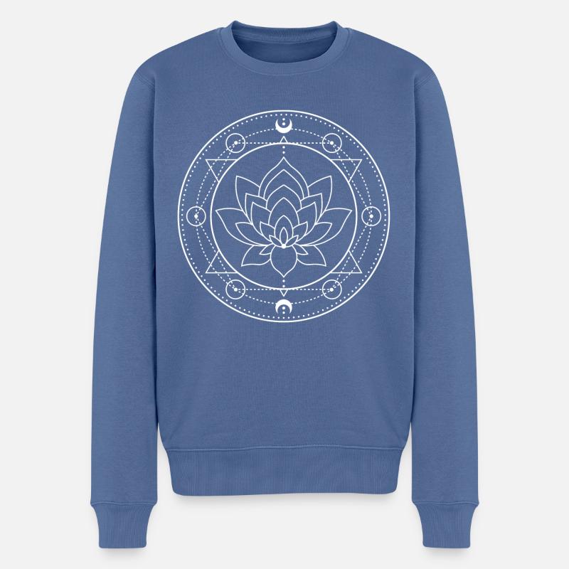 Lotus Lune Géométrie sacrée - Pull Premium bio Homme - bleu pigeon
