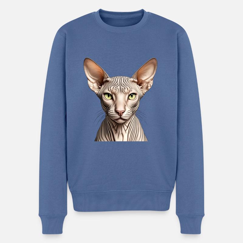 Chat Sphynx - Pull Premium bio Homme - bleu pigeon