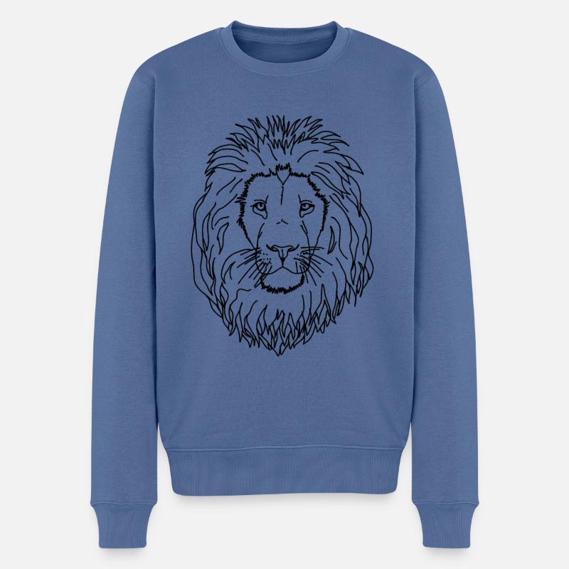 Löwenkopf schwarz weiss - Männer Premium Bio Pullover - Taubenblau