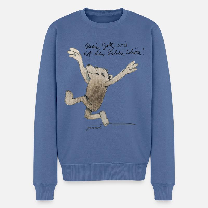 Janosch Bär Schönes Leben Spruch - Männer Premium Bio Pullover - Taubenblau