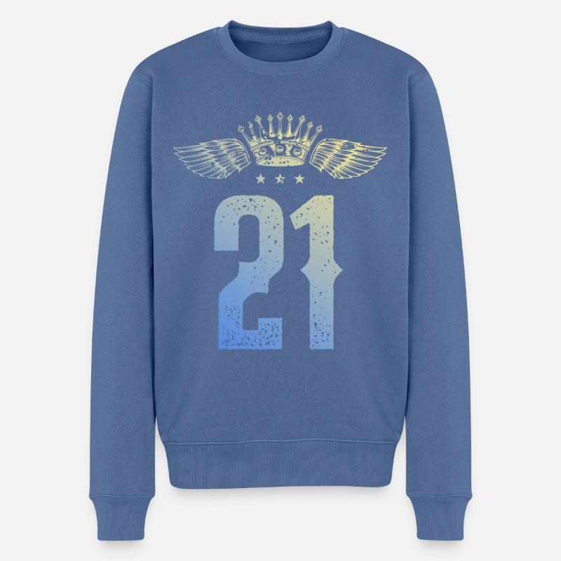 21 Couronne numérique - Pull Premium bio Homme - bleu pigeon