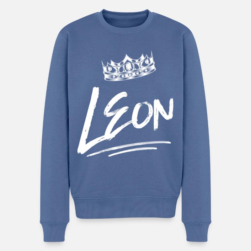 Leon - Männer Premium Bio Pullover - Taubenblau