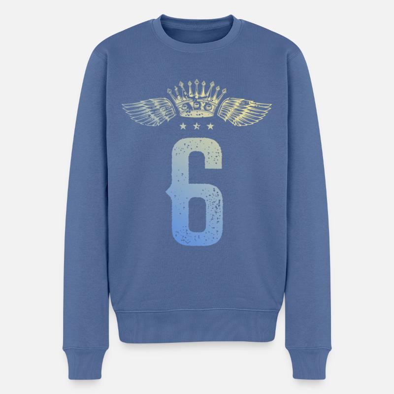6 Zahl Krone - Männer Premium Bio Pullover - Taubenblau
