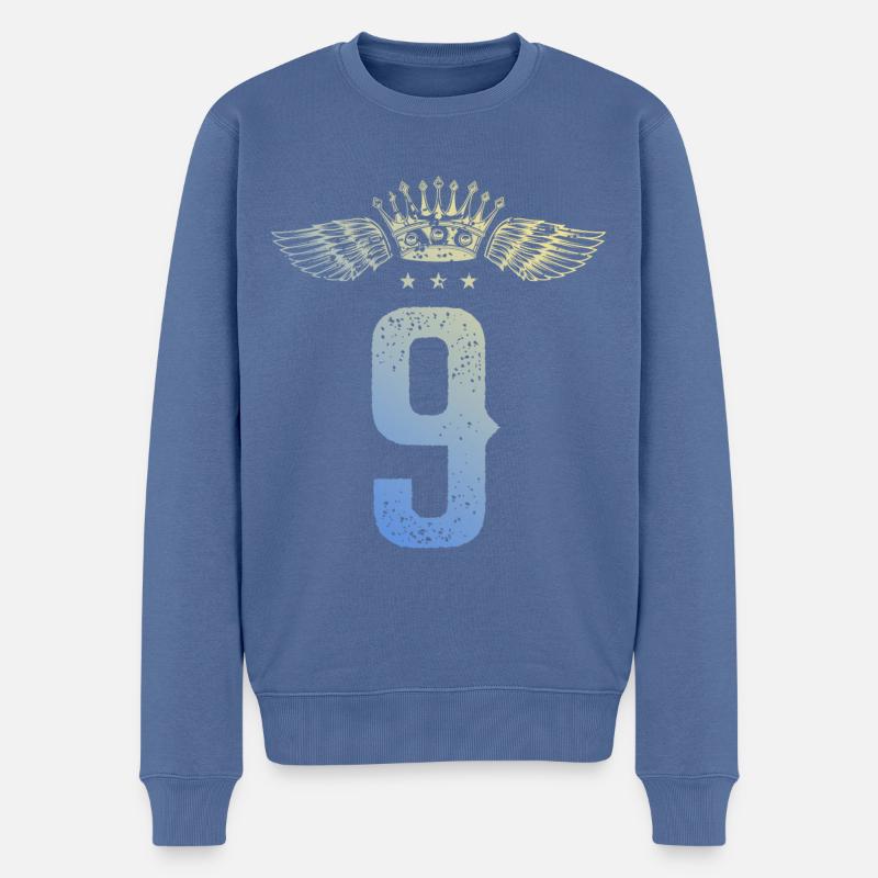 9 Couronne numérique - Pull Premium bio Homme - bleu pigeon