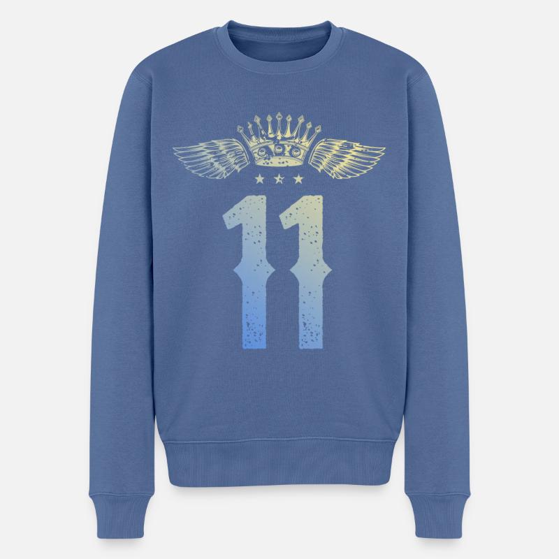 11 Zahl Krone - Männer Premium Bio Pullover - Taubenblau