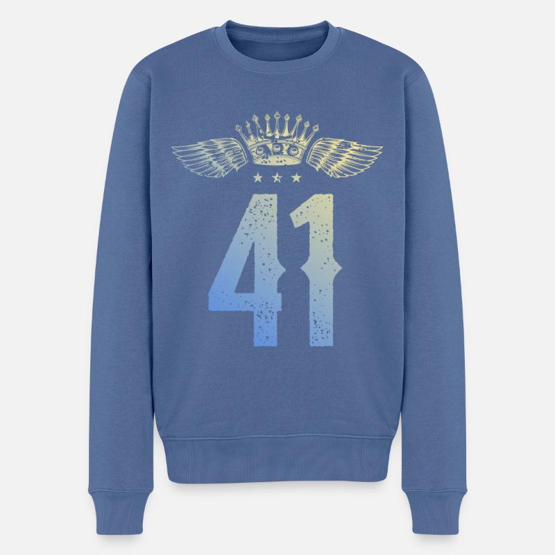41 Zahl Krone - Männer Premium Bio Pullover - Taubenblau