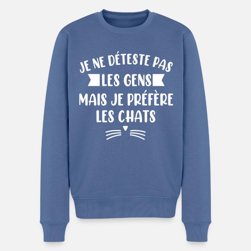 Je ne déteste pas les gens mais je préfèreleschats - Pull Premium bio Homme - bleu pigeon