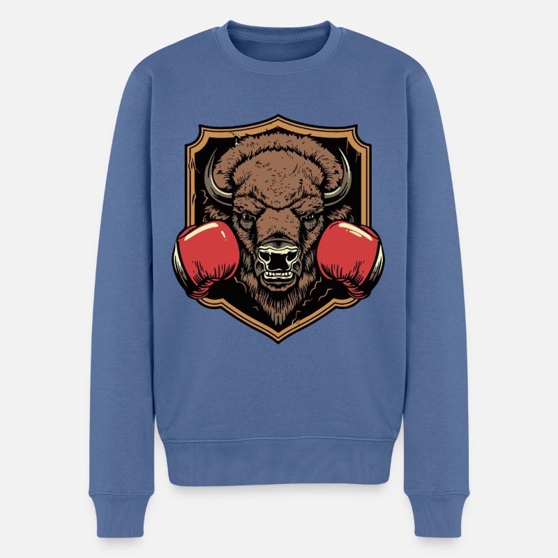 Bison Boxer MMA Logo - Pull Premium bio Homme - bleu pigeon