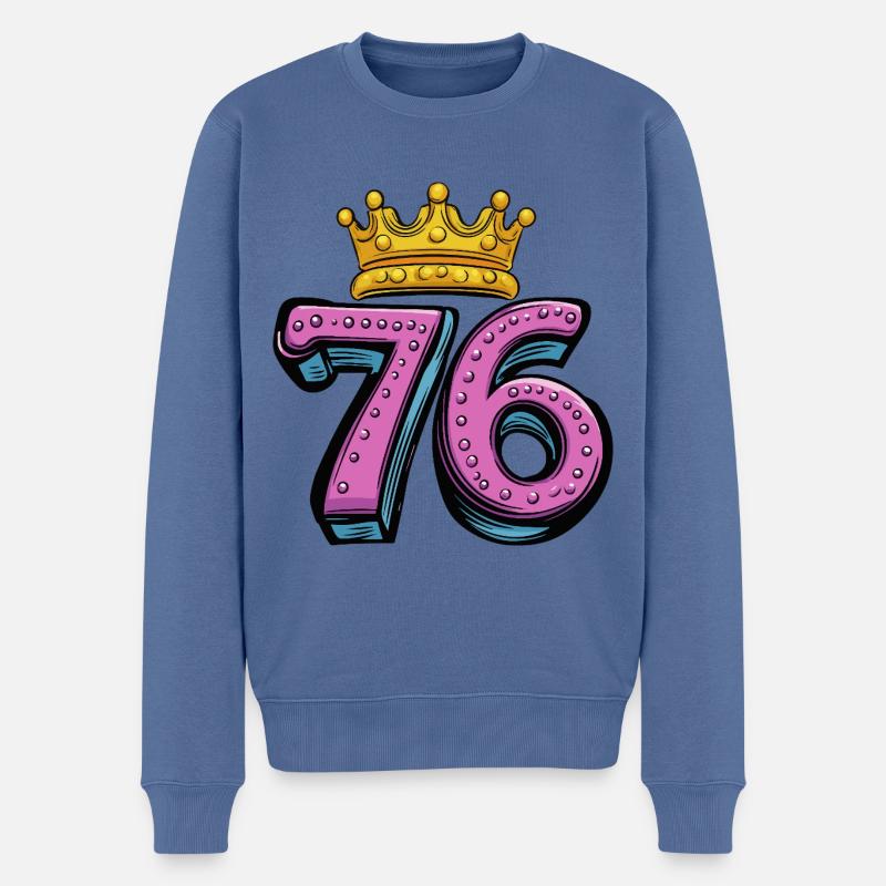 76 Zahl Krone - Männer Premium Bio Pullover - Taubenblau