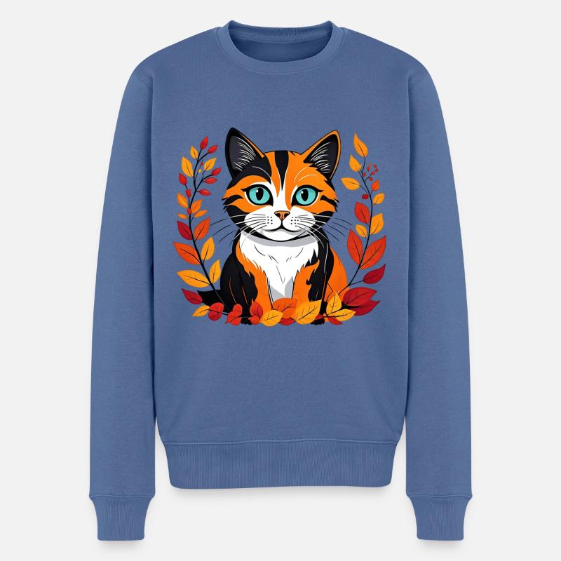 Chat d’automne - Pull Premium bio Homme - bleu pigeon
