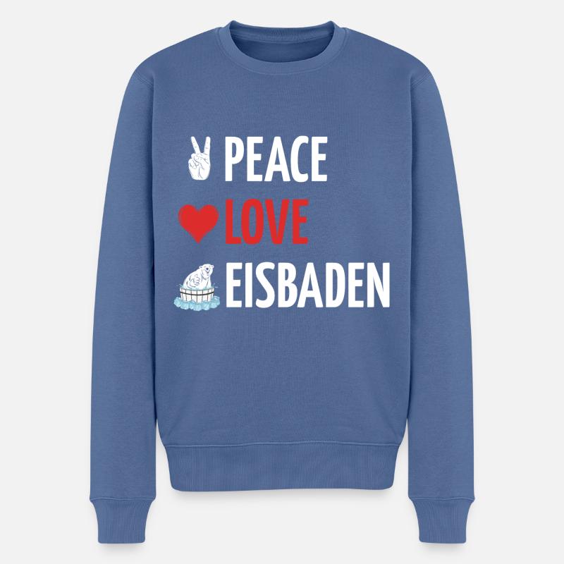 Peace Love Eisbaden Eisbär Eisbaden Eisbad Spruch - Männer Premium Bio Pullover - Taubenblau