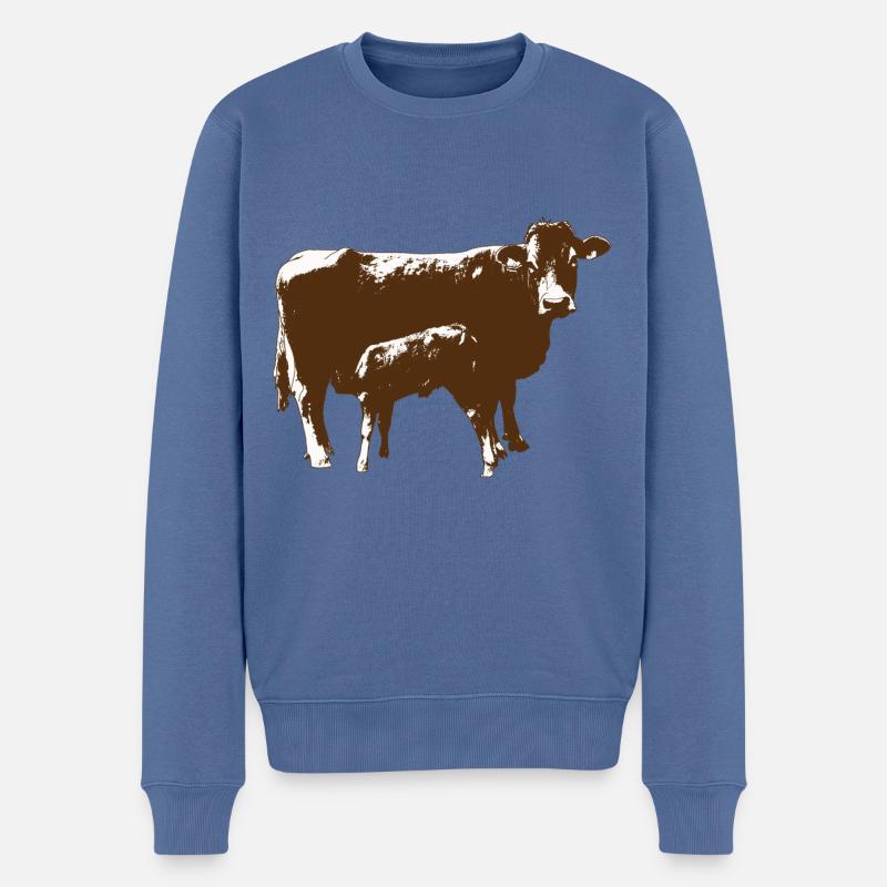 Kuh mit Kalb - Männer Premium Bio Pullover - Taubenblau