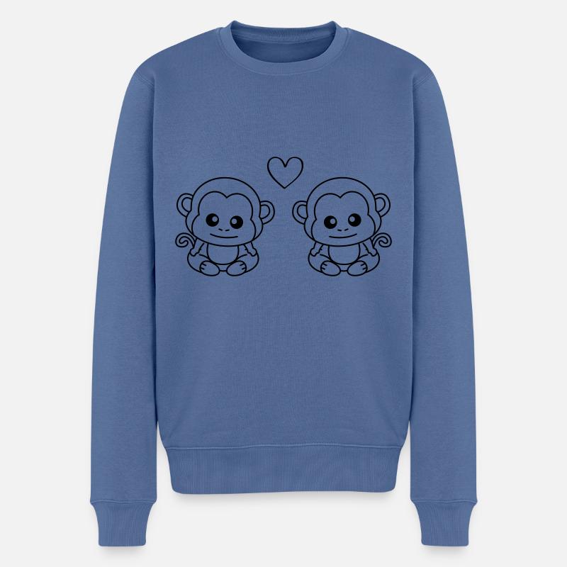 Singe Comic Couple Amour - Pull Premium bio Homme - bleu pigeon