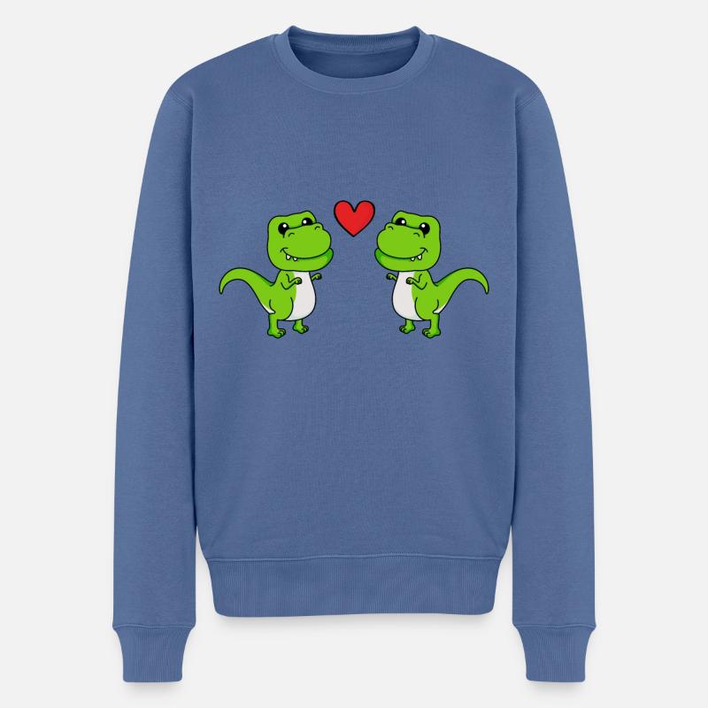 Dinosaurier T-Rex Paar Liebe - Männer Premium Bio Pullover - Taubenblau