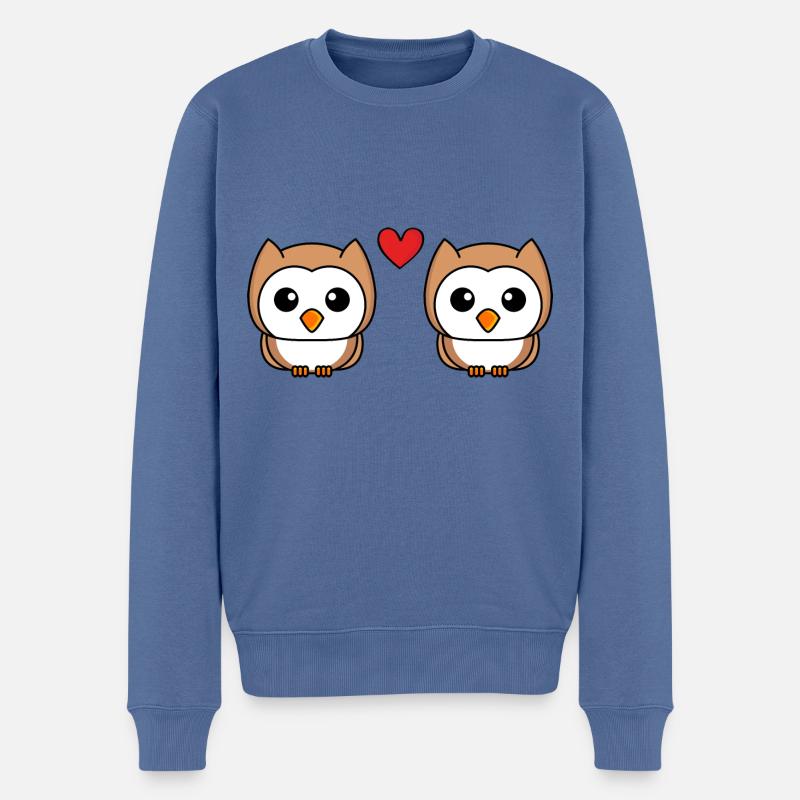 Eule Comic Paar Liebe - Männer Premium Bio Pullover - Taubenblau