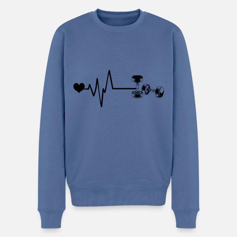 Hantel Herzschlag - Männer Premium Bio Pullover - Taubenblau