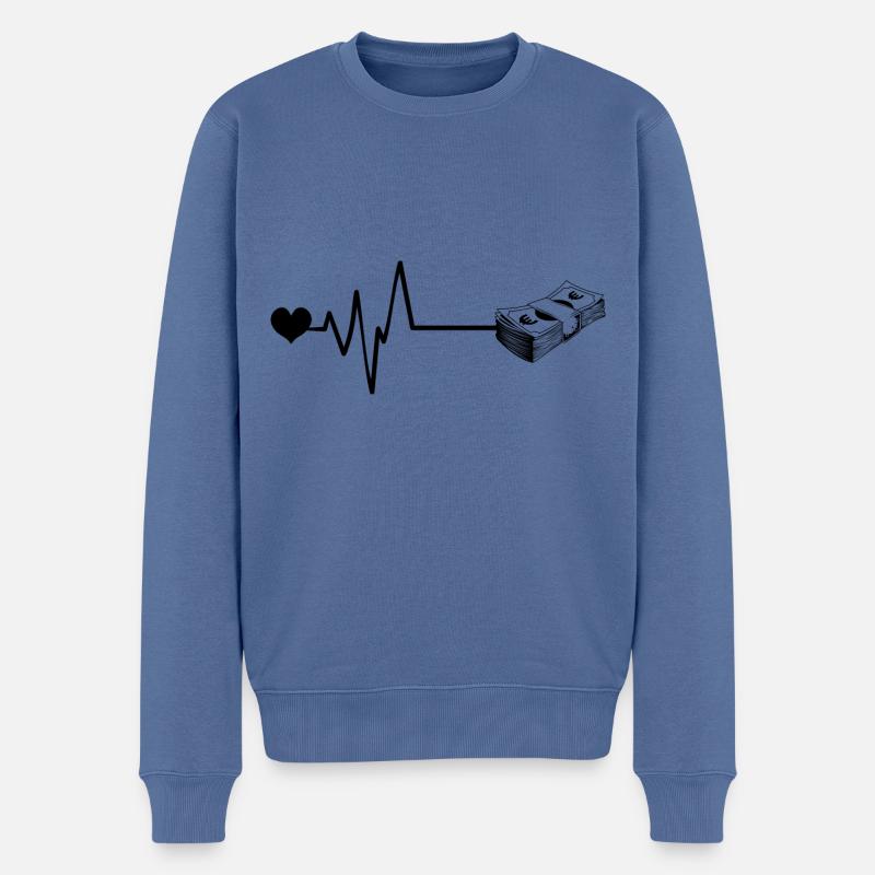 Geld Herzschlag - Männer Premium Bio Pullover - Taubenblau