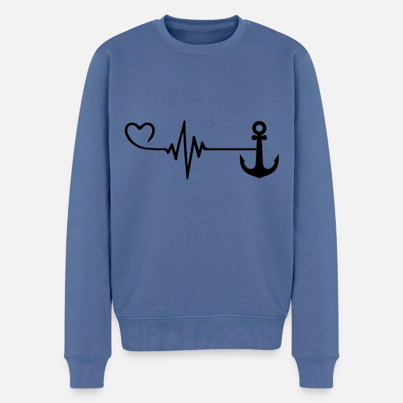 Anker Herz Pulsschlag - Männer Premium Bio Pullover - Taubenblau