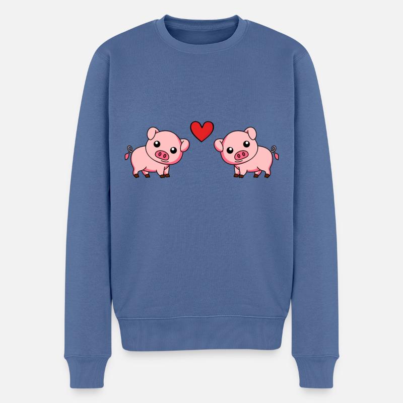 Cochon Comic Couple Amour - Pull Premium bio Homme - bleu pigeon